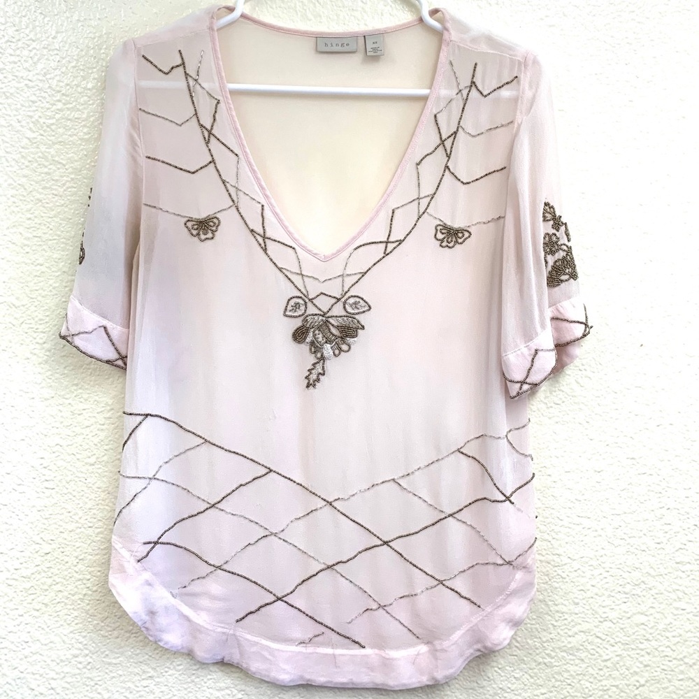 Hinge Light Pink Beaded Top